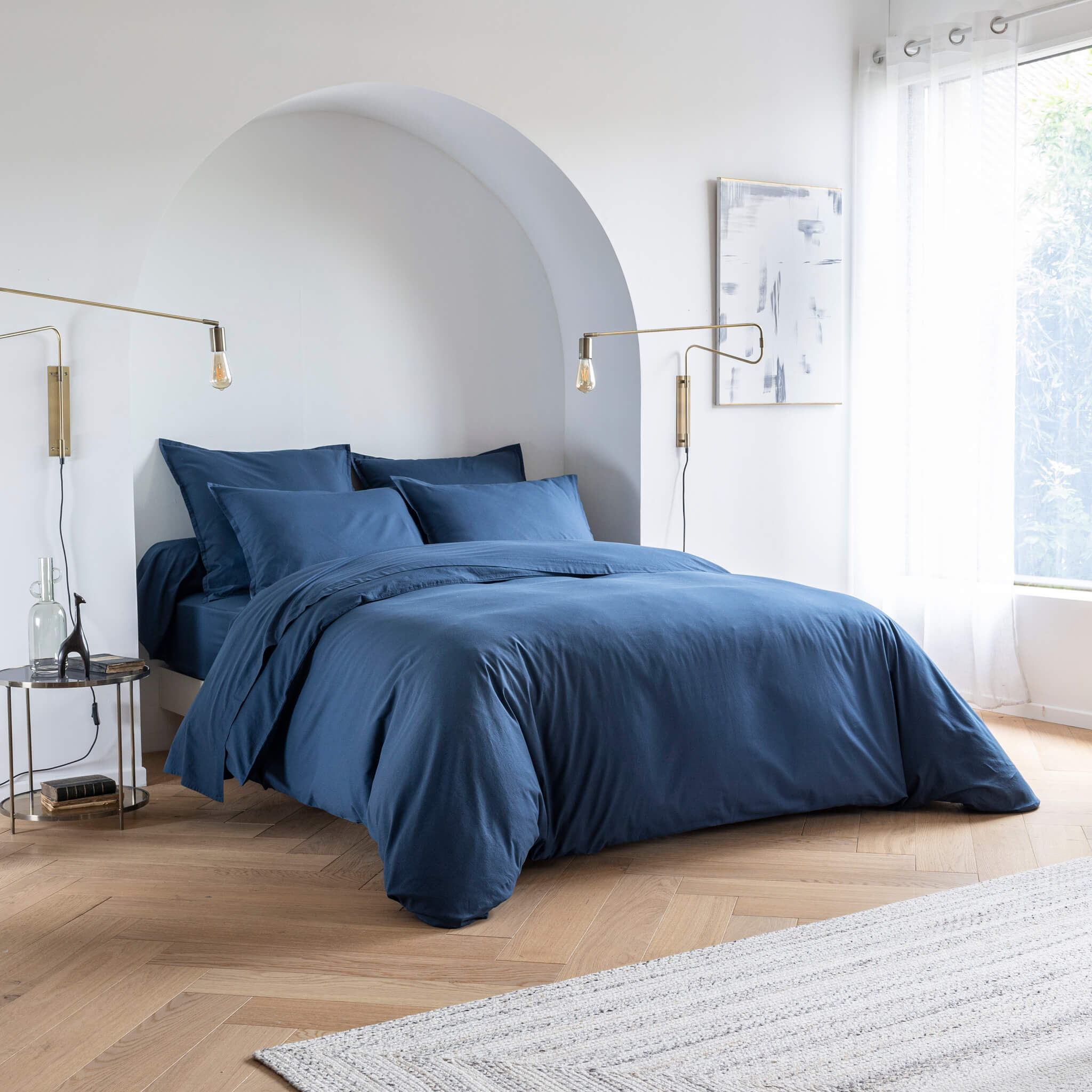 QEODAH Parure de Lit 140x200 Nautique - Housse de Couette 1 Personne Motif Rayures Bleu Marine et QEODAH Parure de Lit 140x200 Nautique - Housse de Couette 1 Personne Motif Rayures Bleu Marine et