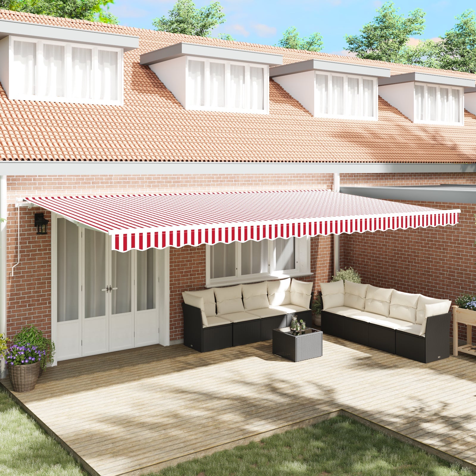 Vidaxl toldo retráctil manual rayas rojas y blancas 600x350 cm
