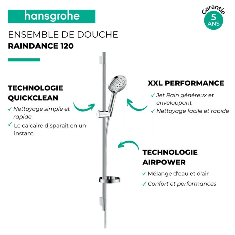 HANSGROHE Ensemble de douche Raindance 120 3 jets avec barre et porte-savon - 3