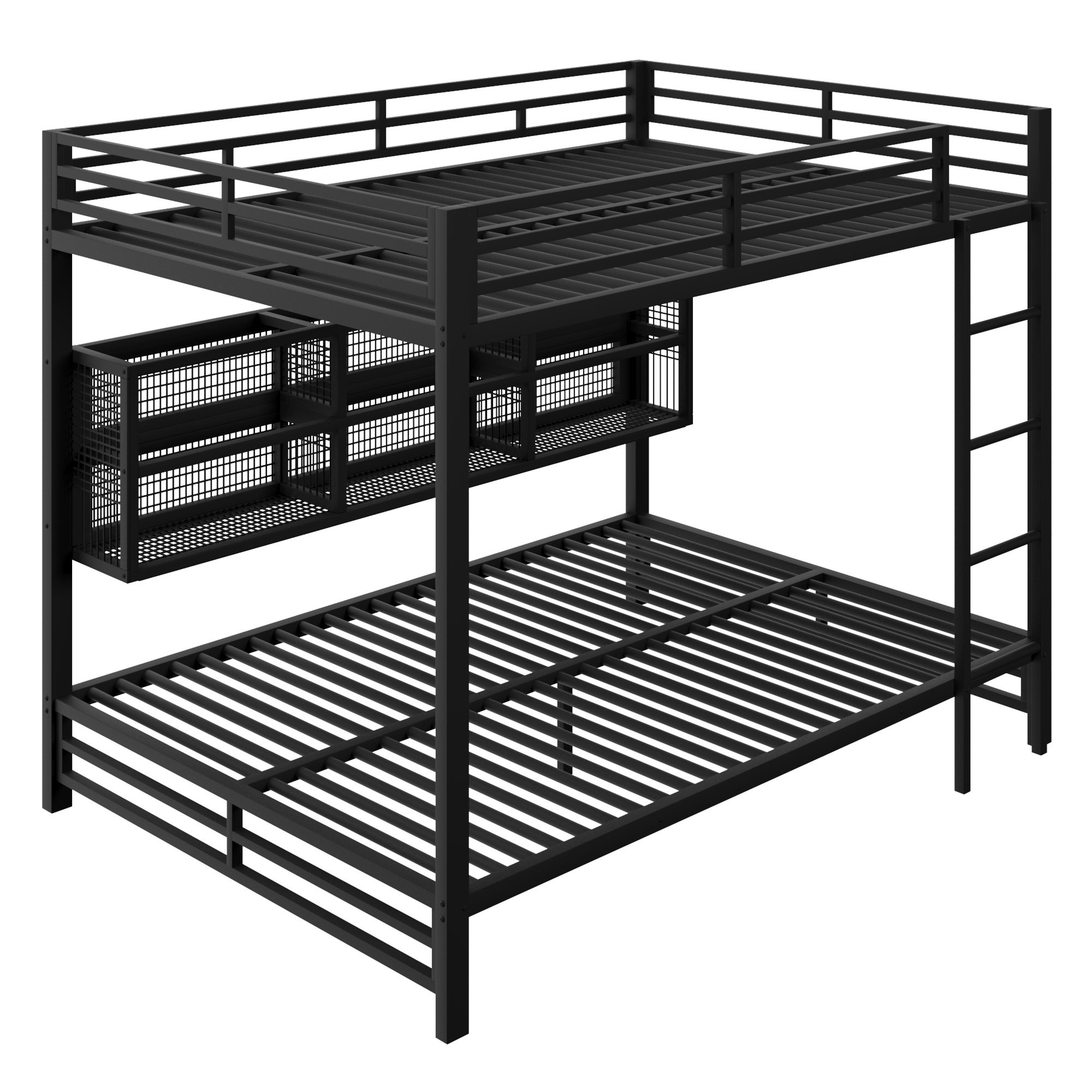 Lit Mezzanine 2 Place avec LED, Lit Superposé Enfant 140x200 avec 6 rangements latéraux offrent Un Espace de Rangement,Noir(Sans Matelas) - 9