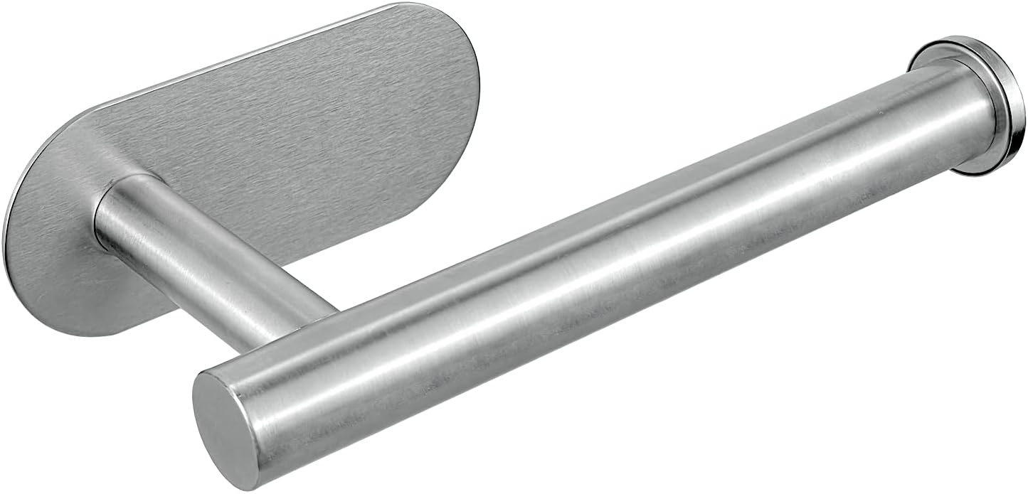 Srebrny, samoprzylepny uchwyt na papier toaletowy, wykonany ze stali nierdzewnej, nie wymaga wiercenia, idealny do łazienki, kuchni i pralni.