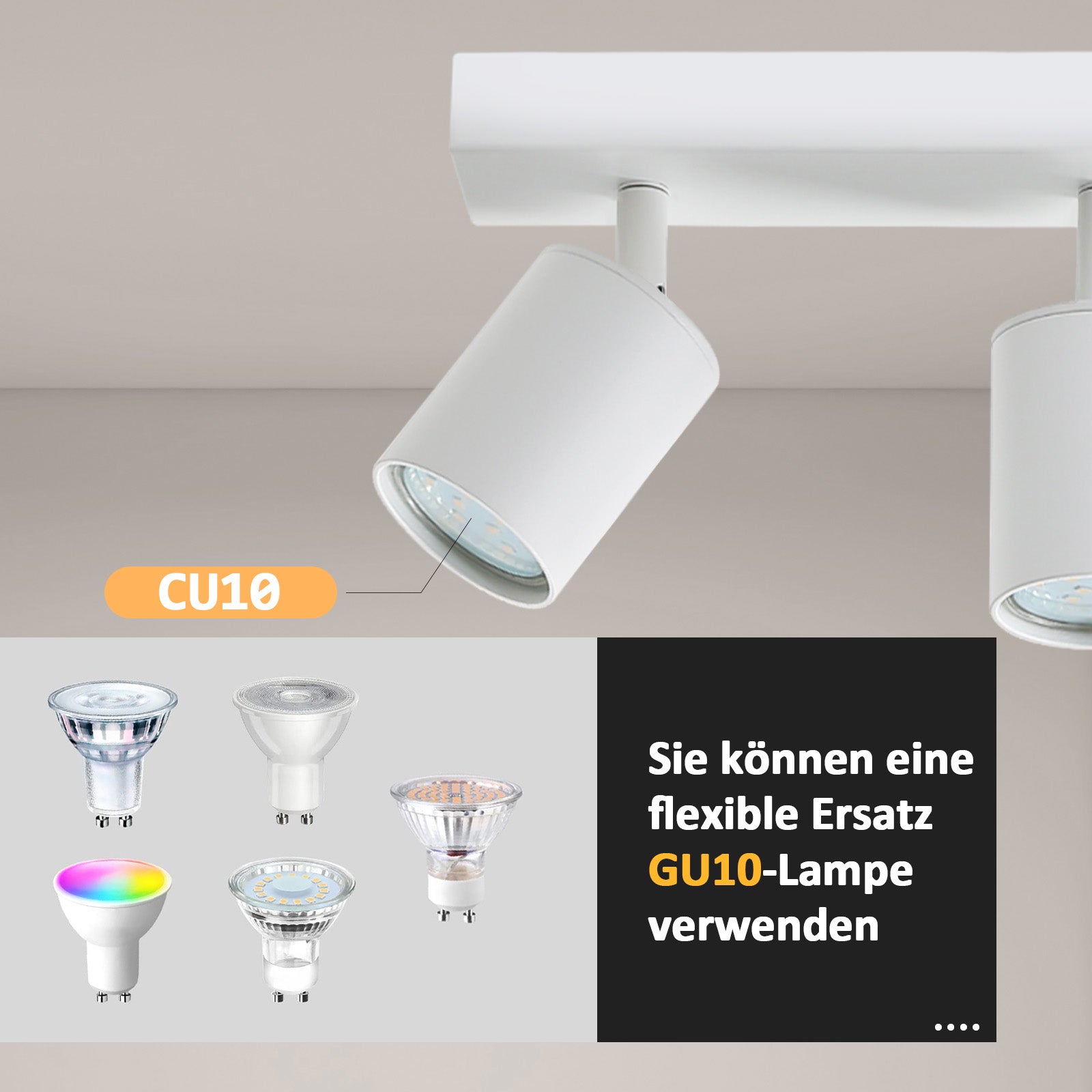 NETTLIFE Focos Iluminação de Teto LED Branco 5 Luzes GU10 Giratório 330° Industrial Moderno Sem Lâmpada para Sala e Quarto - 6
