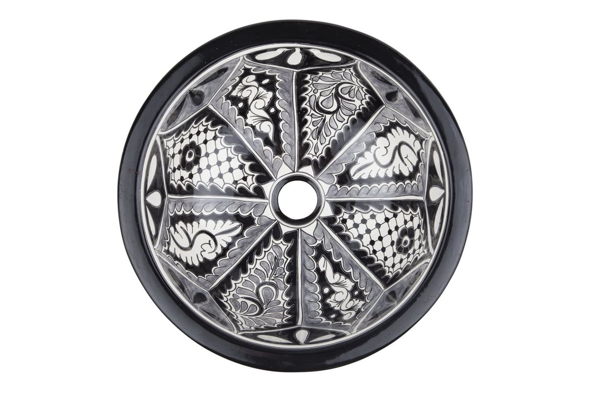 Meksykańska ceramiczna umywalka wpuszczana w blat Atalaya – mała okrągła umywalka łazienkowa 36 x 16 cm | Umywalka dekoracyjna