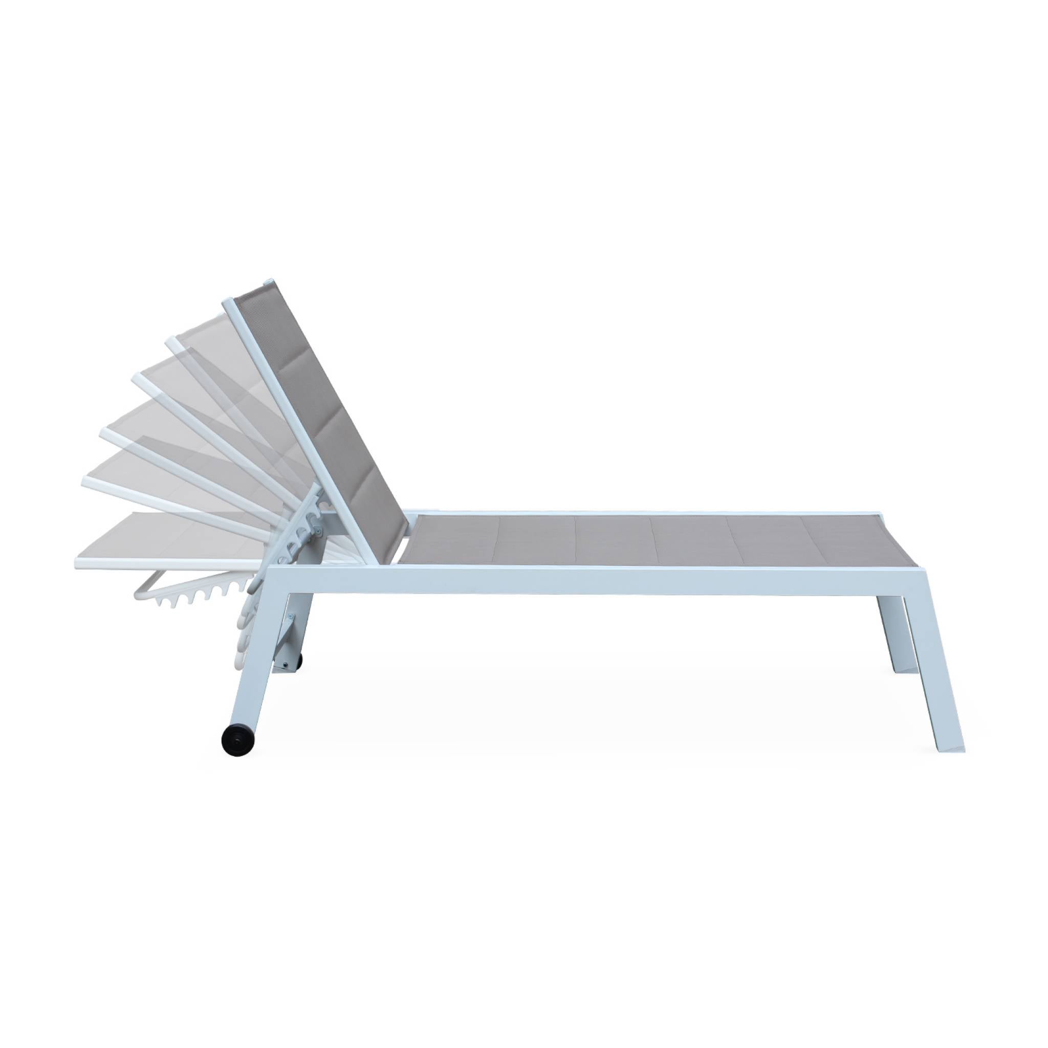 Tumbona multiposición de textileno acolchado y aluminio, set de 2 Blanco - 202x65x43 cm - 6