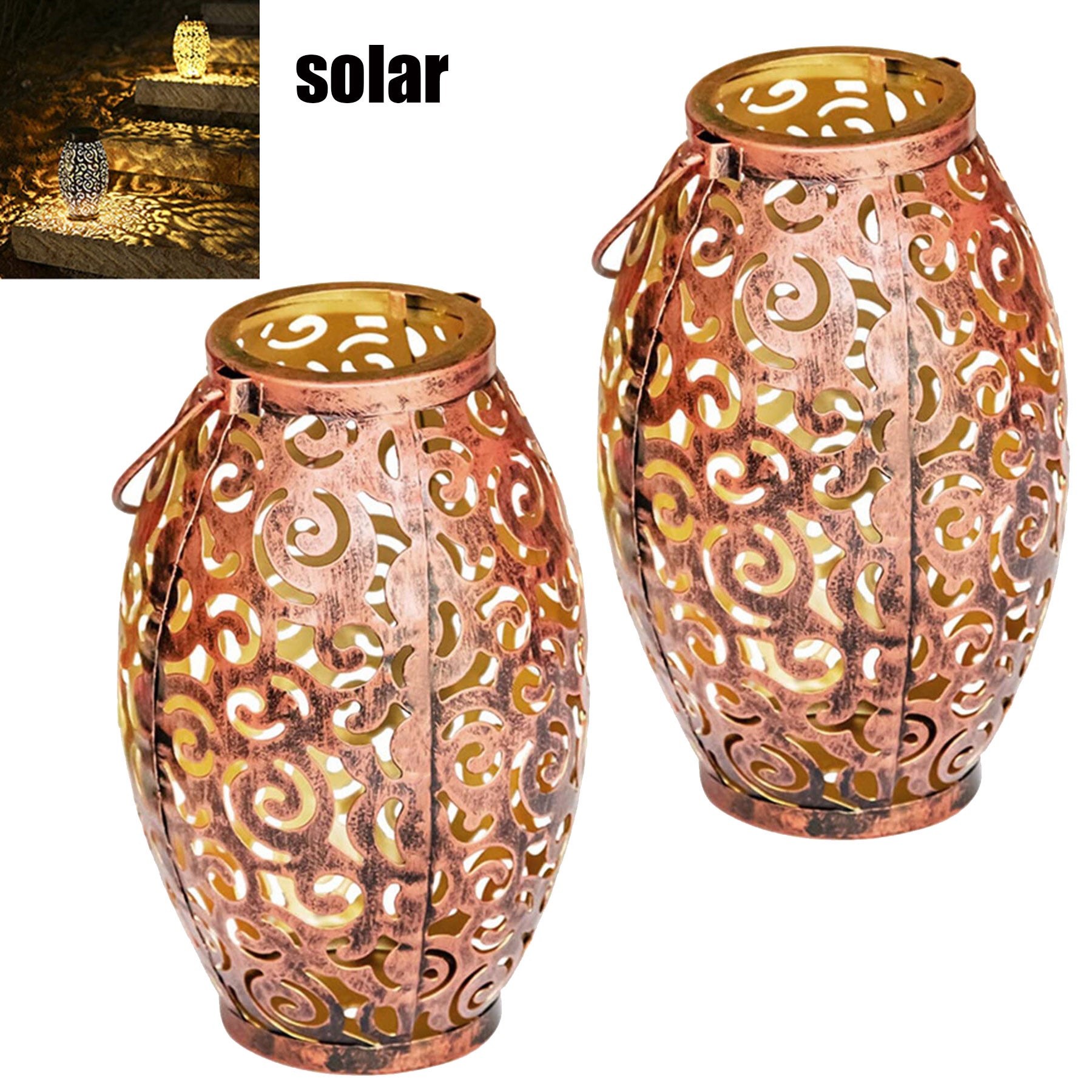 Zestaw 2 zewnętrznych lamp solarnych LED, solarne lampy ogrodowe, lampy wiszące zewnętrzne, wodoodporne, odpowiednie do ogrodów i drzew (3000K)