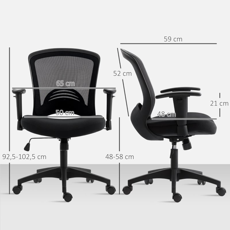 Fauteuil de bureau en filet,chaise de bureau réglable avec dossier en maille,roulante,basculante,noire - 2