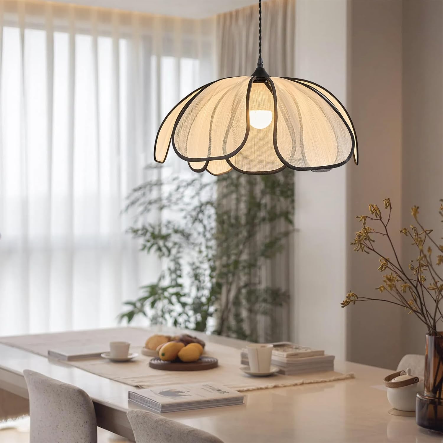 Lustre bohème, suspension en abaca tressée à la main, grand luminaire suspendu pour couloir, entrée, îlot de cuisine, salle à manger, chambre, 50 cm - 4