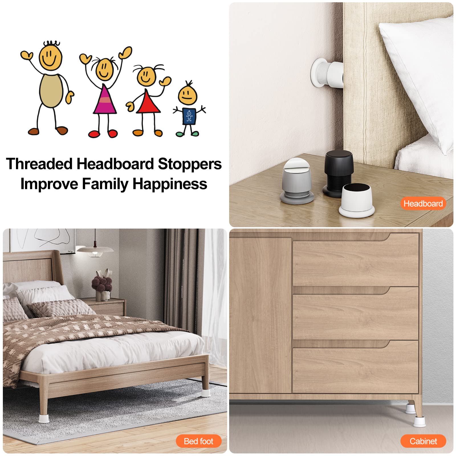 Rehausseurs de meubles 4 pièces, 40-65 mm de haut, rehausseurs de lit réglables pour lit, canapé, tables, meuble TV (blanc) - 6