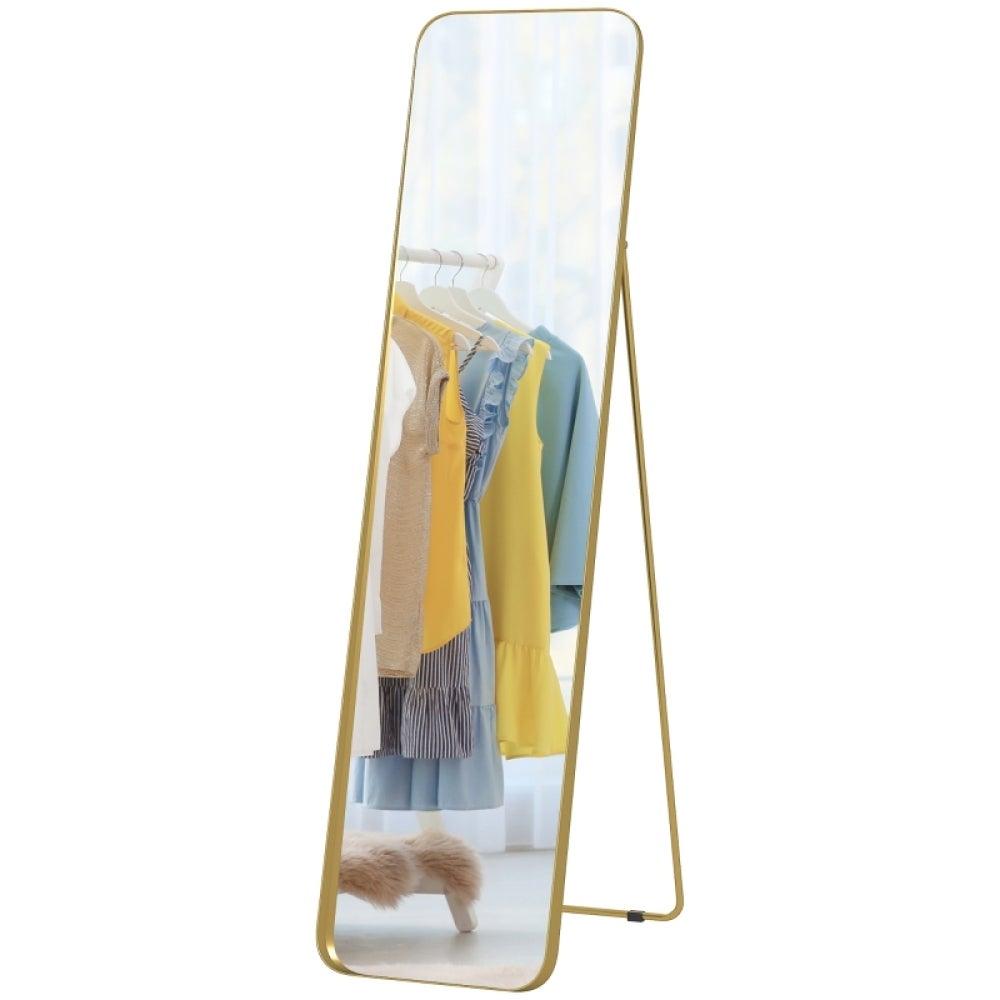 Espejo de cuerpo entero 160x40 cm dorado, marco metálico, espejo resistente, para dormitorio, salón, pasillo, de pie o apoyado,