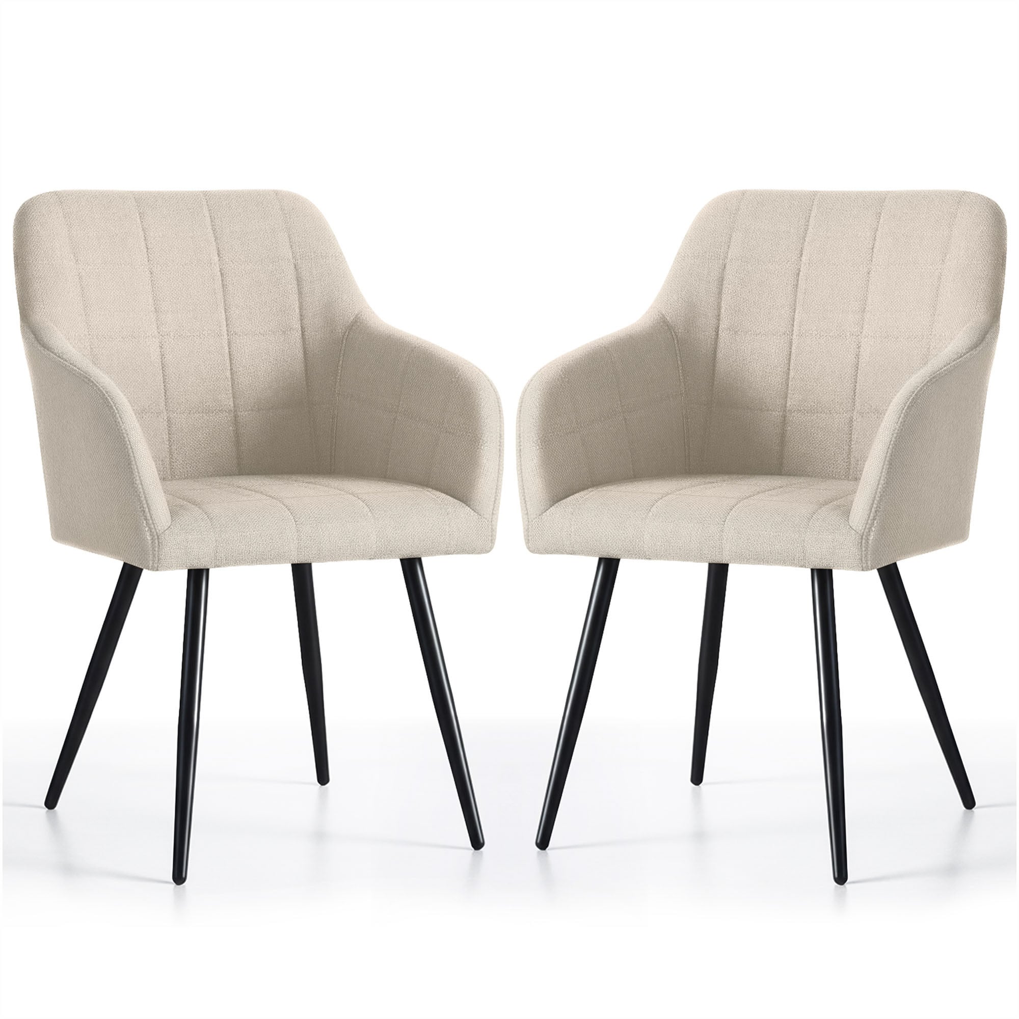 2x Krzesło tapicerowane z przeszyciami kwadratowymi Beżowe LUXANO Czarne nogi tkanina Lumos