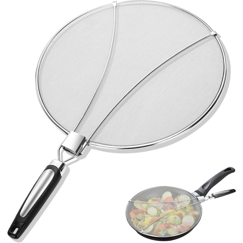 Osłona przeciwbryzgowa ze stali nierdzewnej z silikonową składaną rączką do wielu garnków i patelni kuchennych. Praktyczna