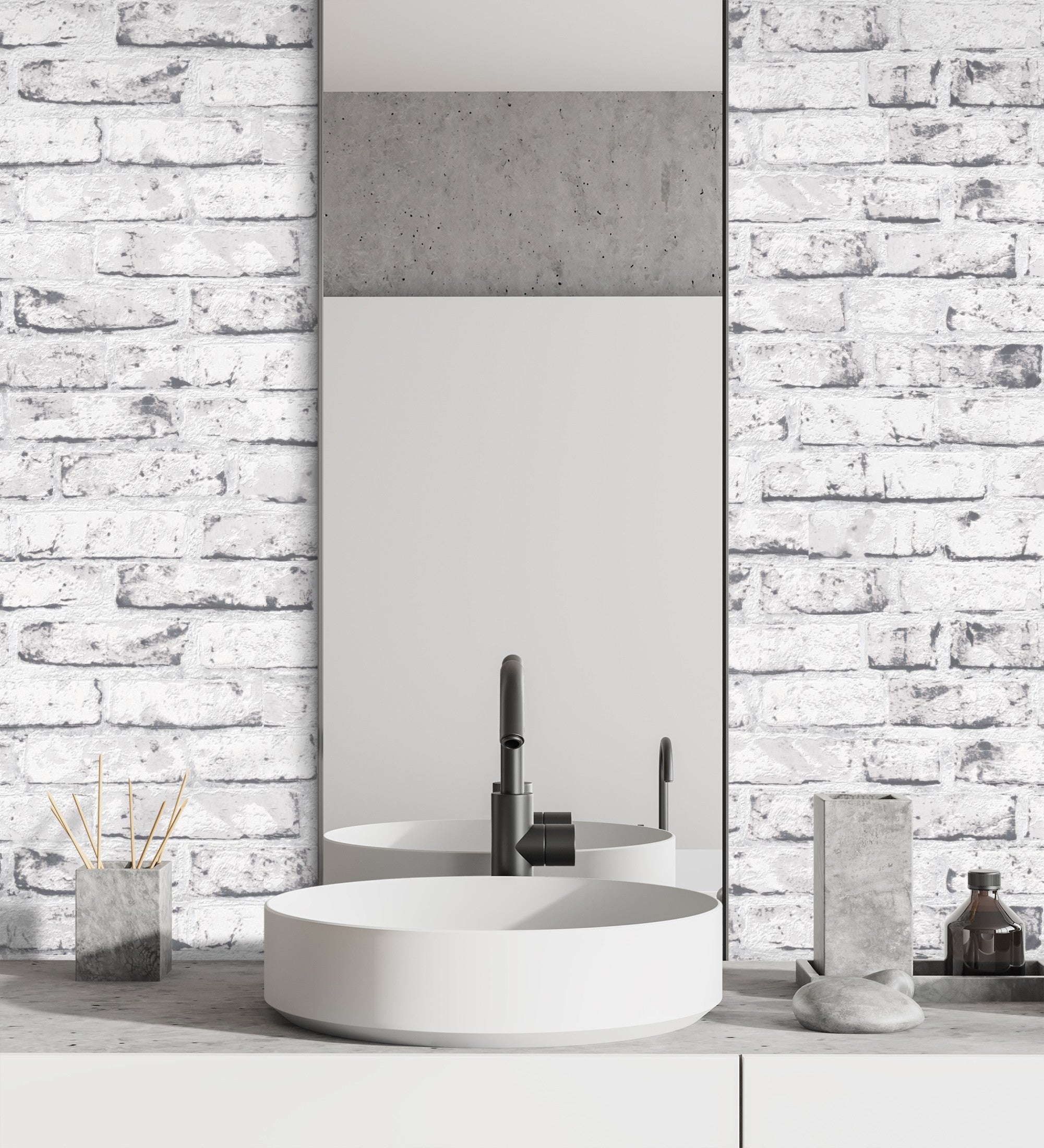 Papel pintado vinílico lavable efecto ladrillo vintage blanco y gris relieve 3D - Nevada 453171 de GAULAN - Rollo de 10 m x 0,53 m - 8