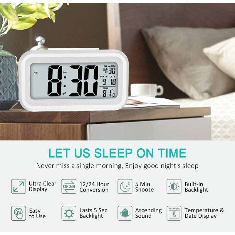 Réveil Numérique Silencieux Enfant – Grand écran, Timer, Pile AA, Design Coloré