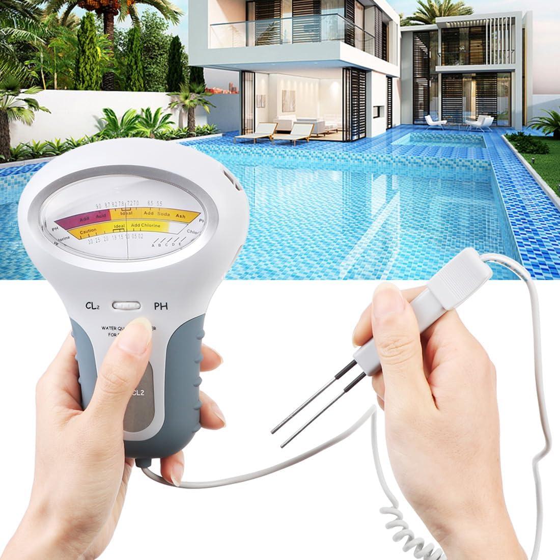Testeur d'eau avec sonde - Testeurs de pH numériques pour l'eau - Test de piscine - Pour eau potable, bassin à poissons, piscine et aquarium - 4