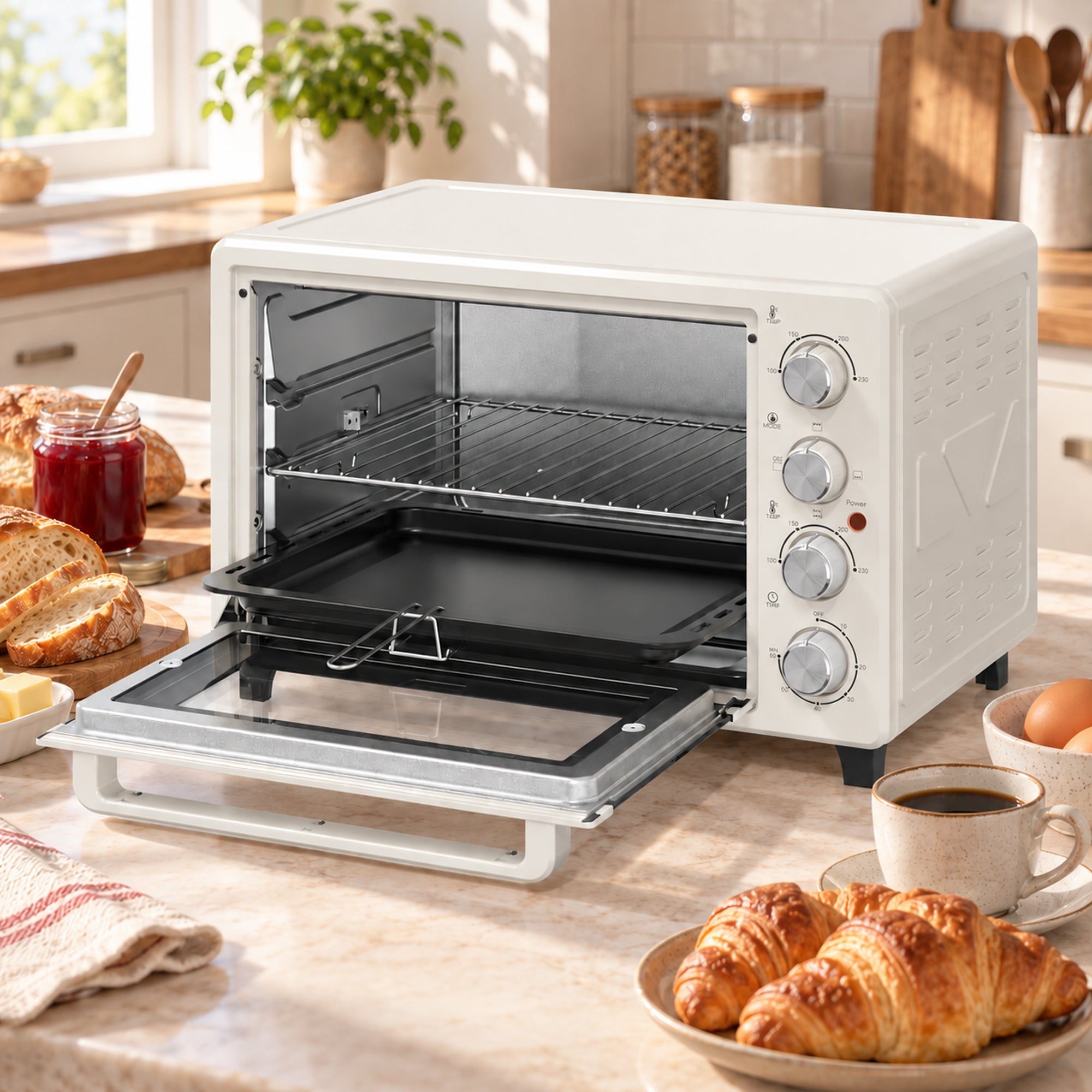 Horno sobremesa Homcom 32L 52,2cm grill crema - Imagen 2