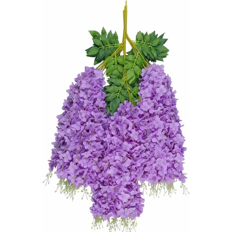 Flores Artificiales, 24 Piezas Artificiales Falsas Glicinas Vid Flores de Seda Colgantes Decoración de Fiesta de Boda en Casa (110 Cm Violeta) - 2