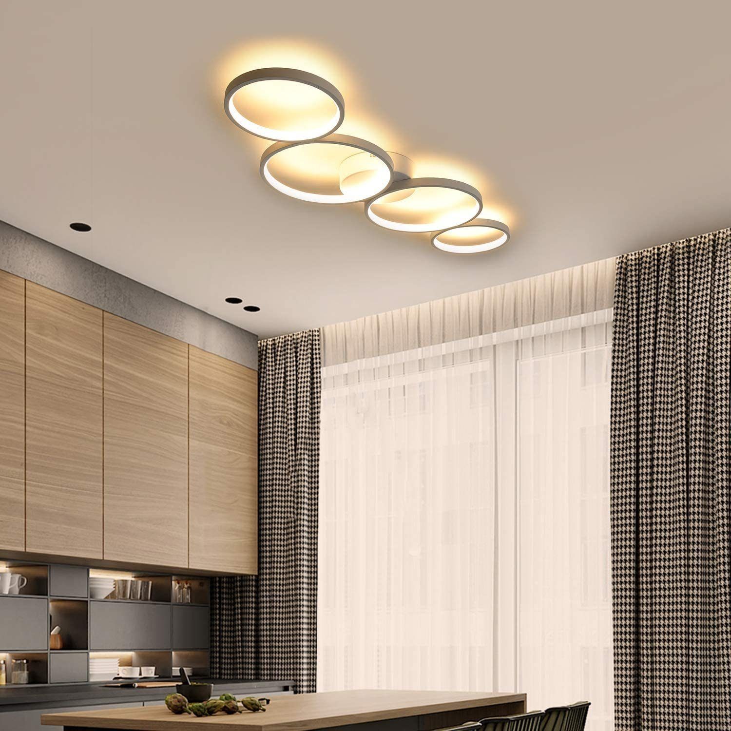NETTLIFE Nowoczesna okrągła lampa sufitowa LED Ciepła biel 3000K Pierścień 37W Biała 89cm Lampa biurkowa do sypialni, salonu, biura