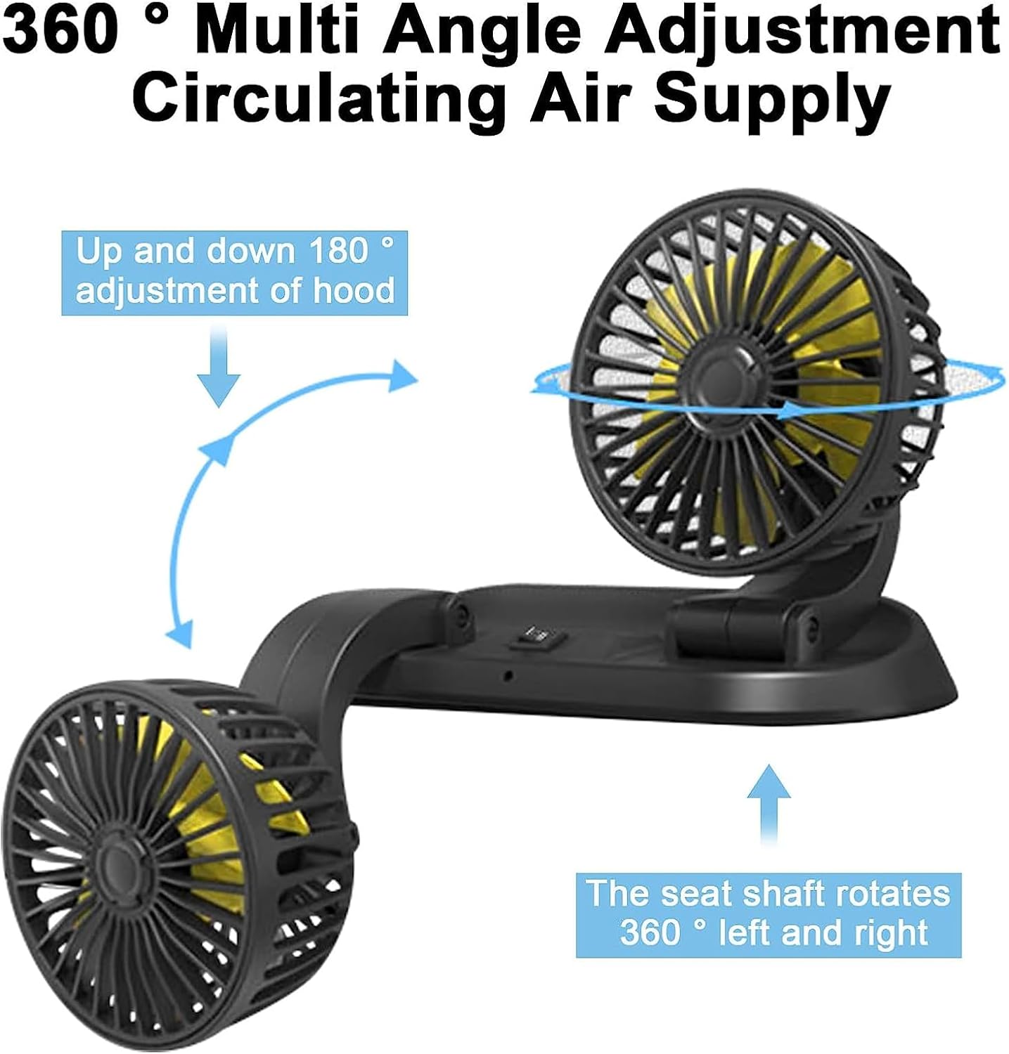 Ventilateur de voiture double tête, 12 V, 2 vitesses, rotatif à 360 °, avec prise allume-cigare, pour SUV, camping-cars, véhicules - 3