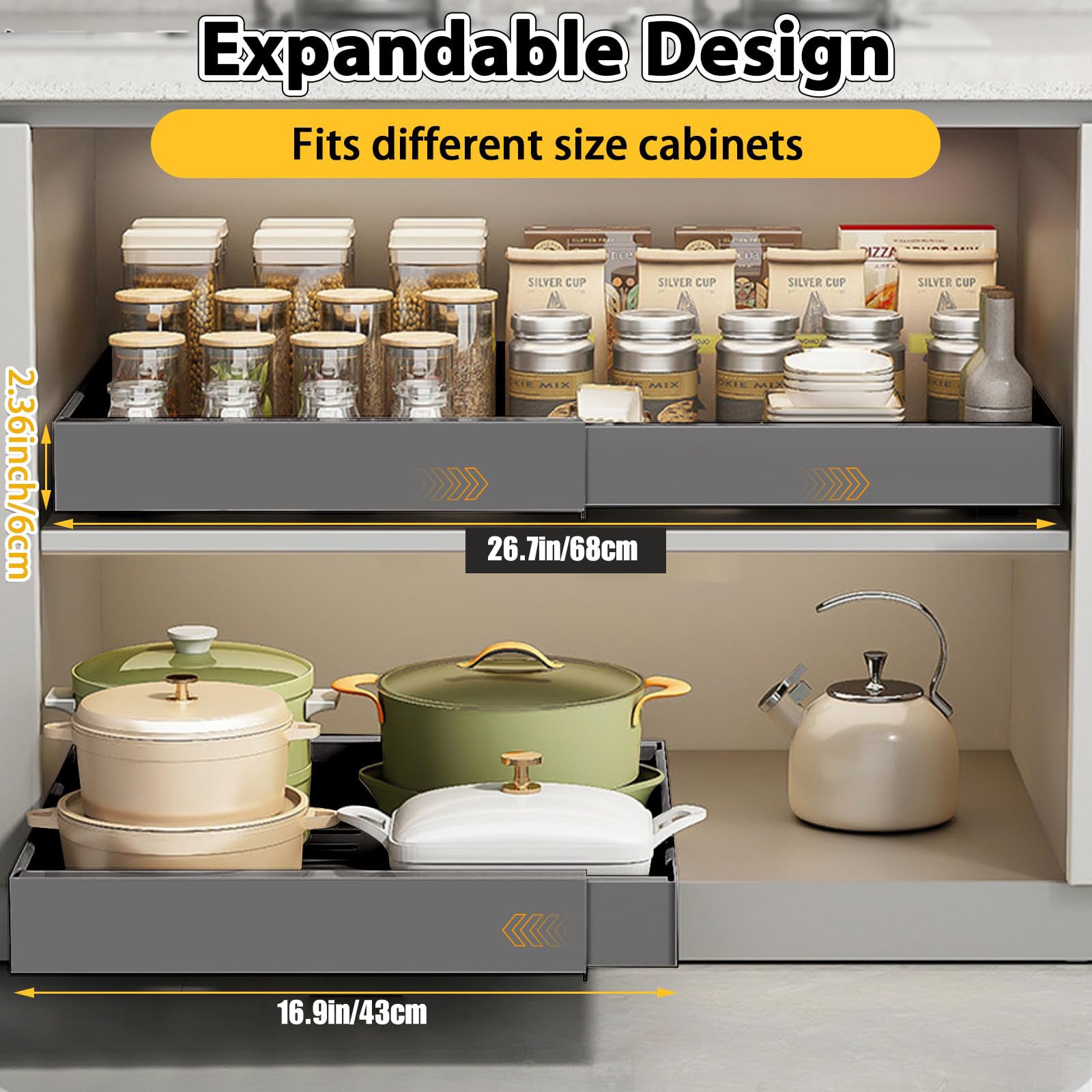 Pnnp Tiroir Coulissant Cuisine Adhesif Rangement Coulissant 1PC Tiroir Coulissant Adhesif (30 Cm L X 43 Cm P X 7 Cm H) Organisateur Placard Tiroir Coulissant Pas De Cerçage Ni De Clouage