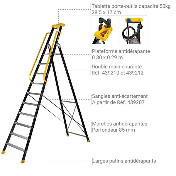 Escabeau - MP - Centaure - Usage professionnel intensive - Aluminium laqué à marches serties - 5 marches - 6