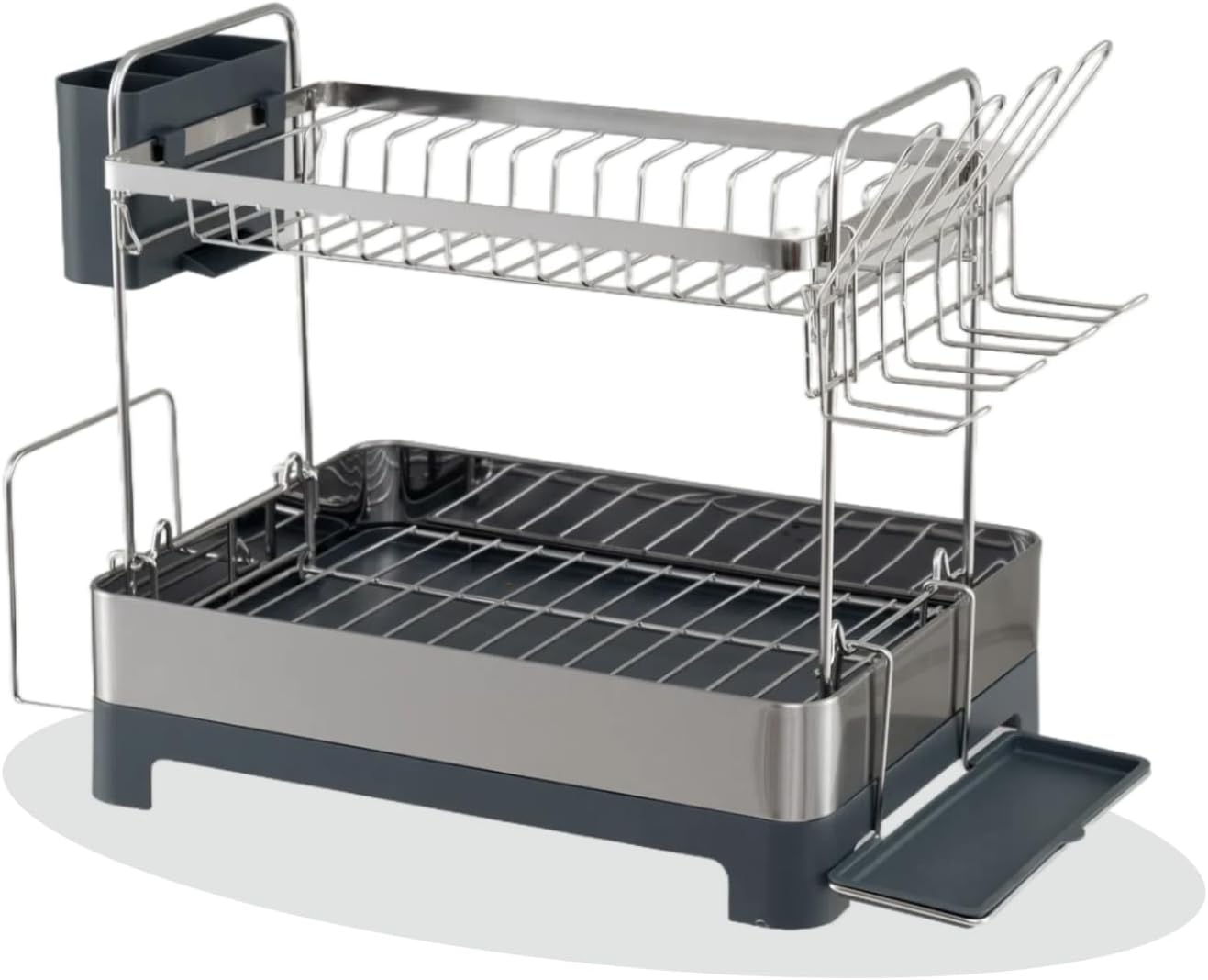 Regał Kuchenny z 2 Poziomami, Ociekaczem, Uchwytem na Sztućce i Pojemnikiem na Sztućce, Przechowywanie w Kuchni, 57 x 32 x 39,5 cm