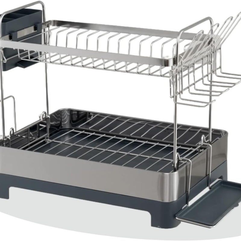 Regał Kuchenny z 2 Poziomami, Ociekaczem, Uchwytem na Sztućce i Pojemnikiem na Sztućce, Przechowywanie w Kuchni, 57 x 32 x 39,5 cm