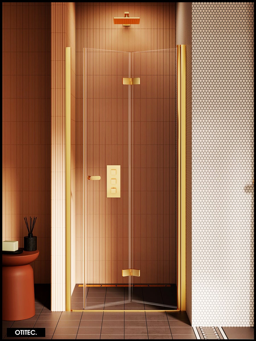 Paroi De Douche Carrée Sans Cadre – Verre Trempé 8 Mm – Laiton Brossé Doré