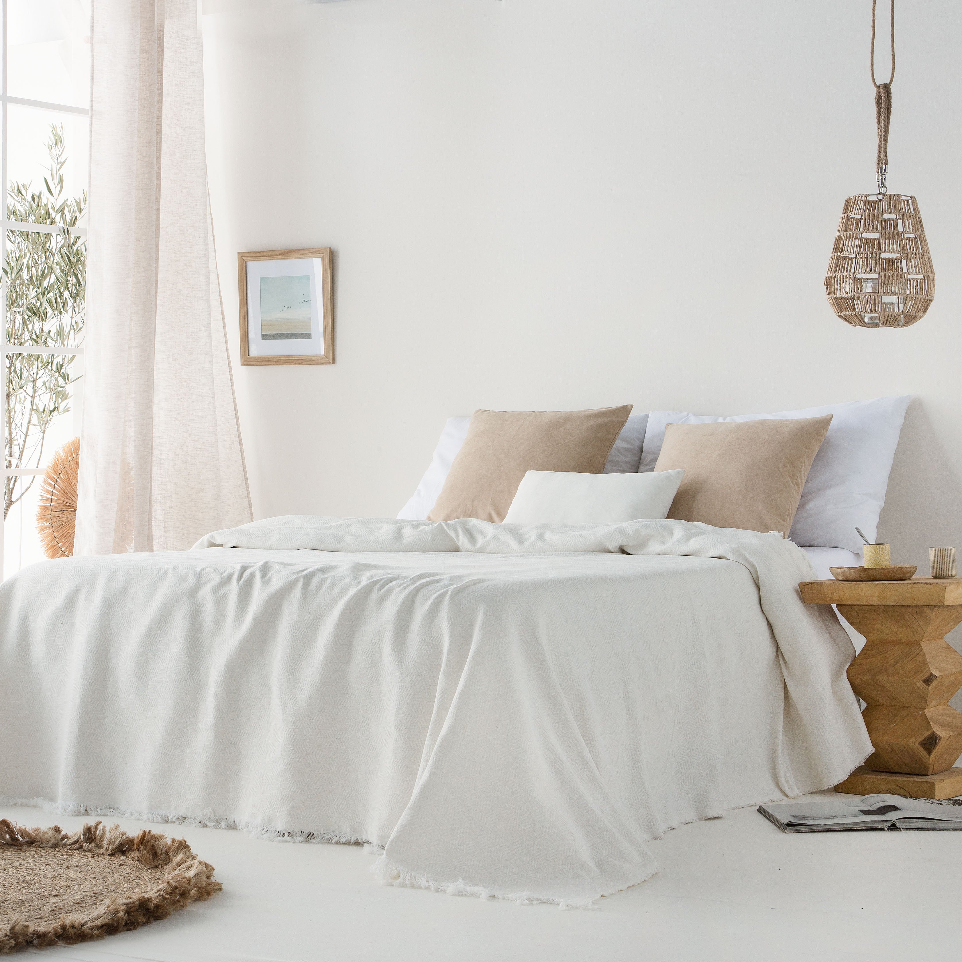 Manta para sofá multiuso geométrica de algodão 230x280 cm Cru - 3