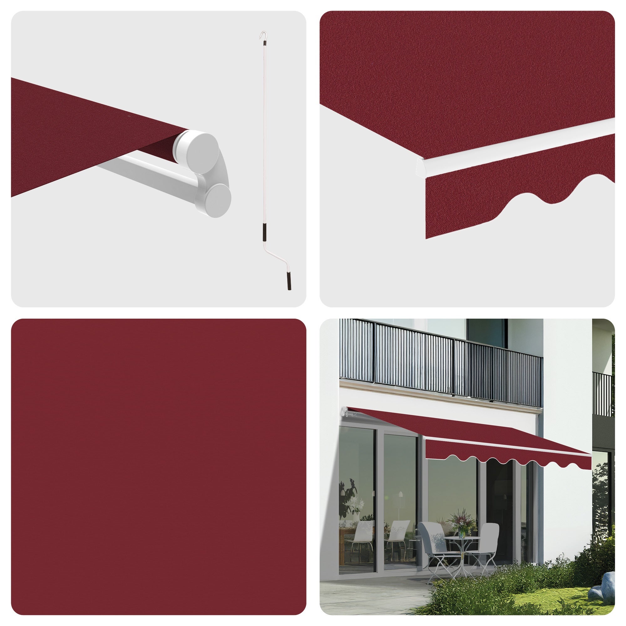 Tenda da Sole Manuale 2,5x2m Granata - Telo Poliestere – Struttura in Alluminio Inclinazione Regolabile - 4