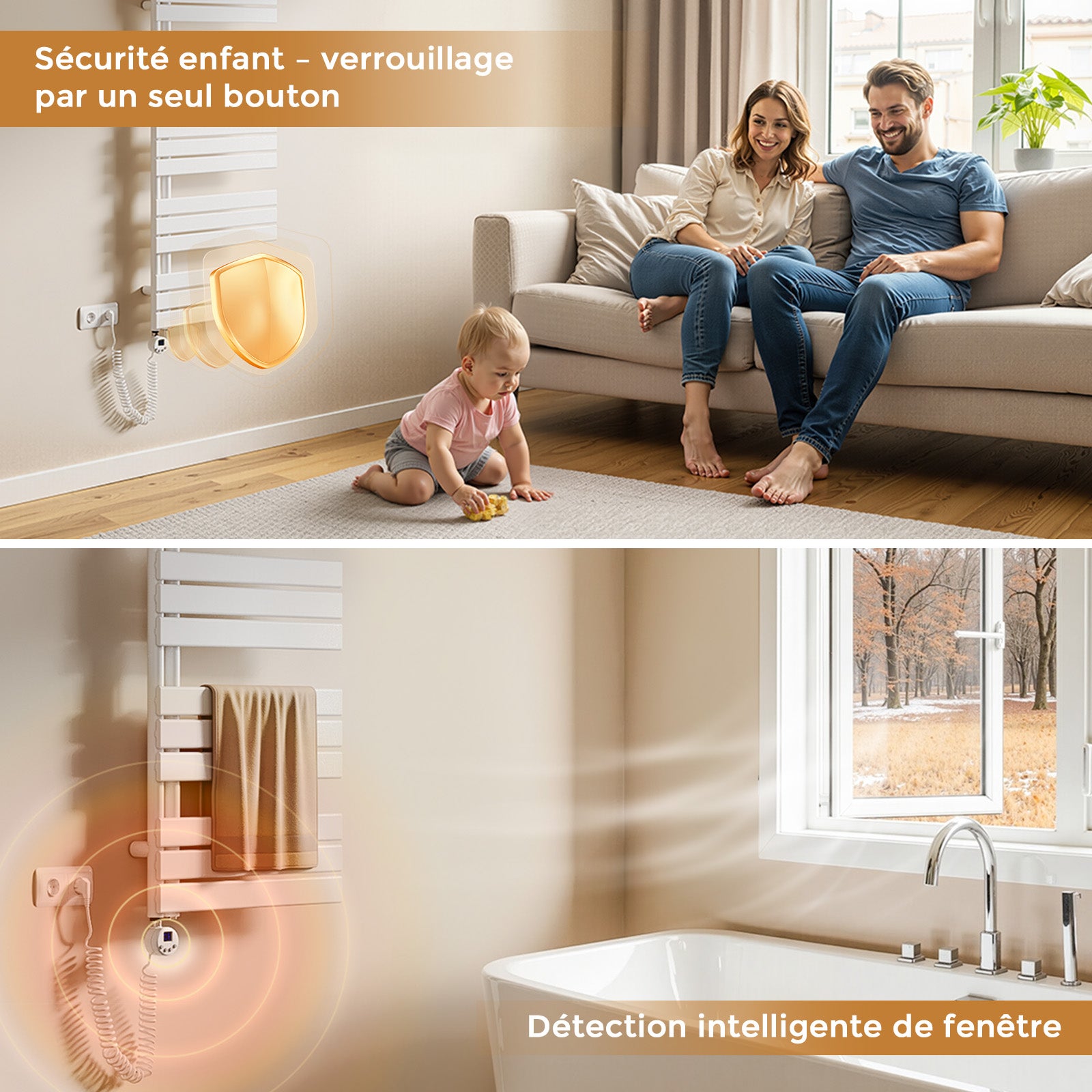 Résistance sèche-serviettes connectée WiFi avec thermostat intelligent – Élément chauffant programmable 900W, commande vocale, Blanc, S'AFIELINA - 5