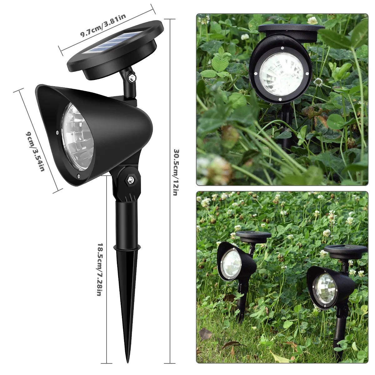 4PCS Luz de jardim exterior movida a energia solar 4 LED IP65 à prova de água Decoração de paisagem de jardim, luz branca/quente - 2