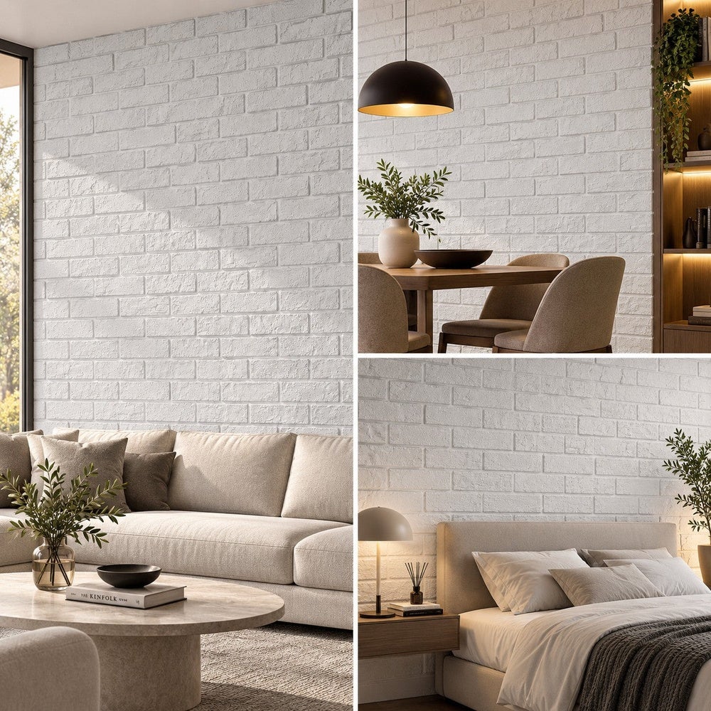 Juego de 12 paneles decorativos 3D con efecto ladrillo blanco, 8,6 m² ...