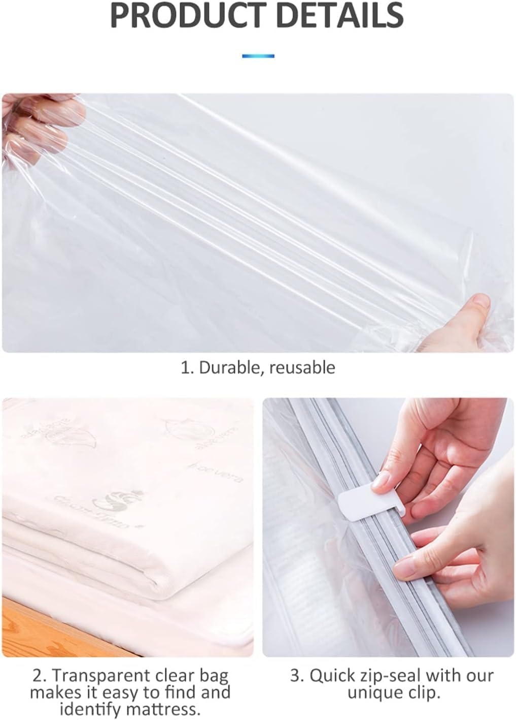 Grand sac de rangement sous vide pour matelas, vêtements, matelas compressé à 80 %, pas besoin de pompe à vide (220 x 100 cm) - 6
