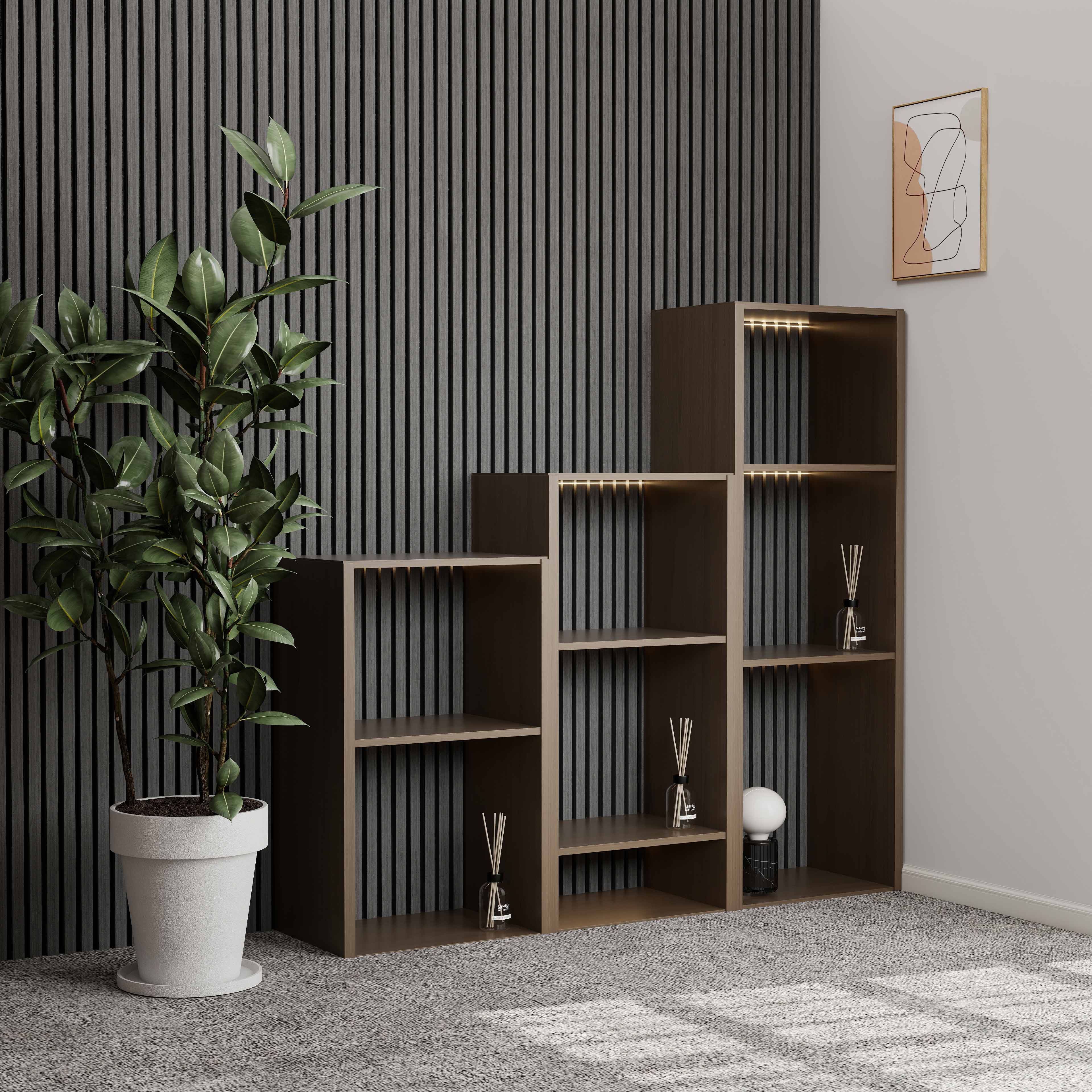 Lot de 2 panneaux muraux acoustiques décoratifs en bois MDF 120 x 60 cm, Chêne gris, excellente isolation phonique, installation facile - 2
