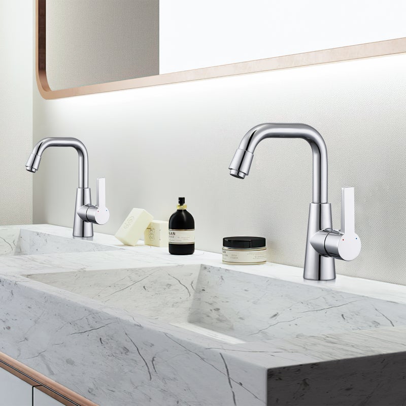 LOVHAUS Bateria Łazienkowa, Obrotowa o 360°, Mosiądz Chromowana Bateria Umywalkowa, Bateria Jednouchwytowa do Łazienki, 2 Sztuki