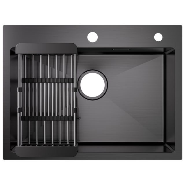 Cecipa max Évier de Cuisine 1 Bac 60*45*18CM, Évier Inox de Cuisine avec Panier de Drainage - Evier à encastrer/ Evier à poser - Noir