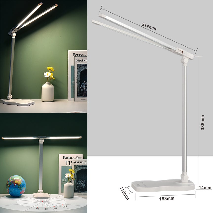 Lampe de bureau LED, lampe de bureau à double bras avec 5 couleurs et 10 niveaux de luminosité, lampe de lecture avec minuterie, lampe de table - 9