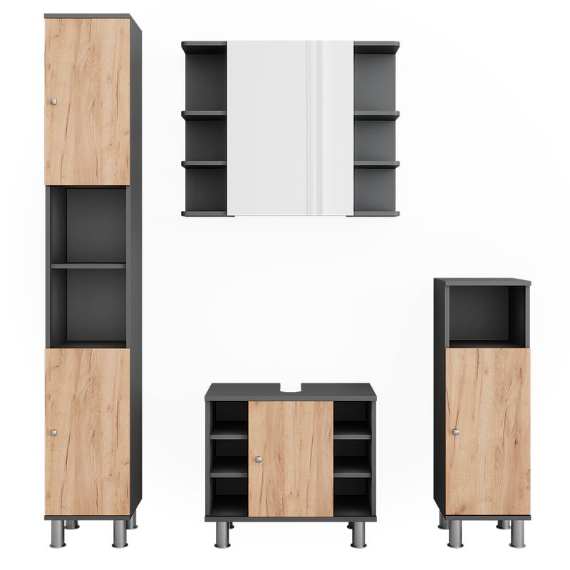 Vicco Zestaw mebli łazienkowych Fynn, Antracyt/złoty dąb, 4 części