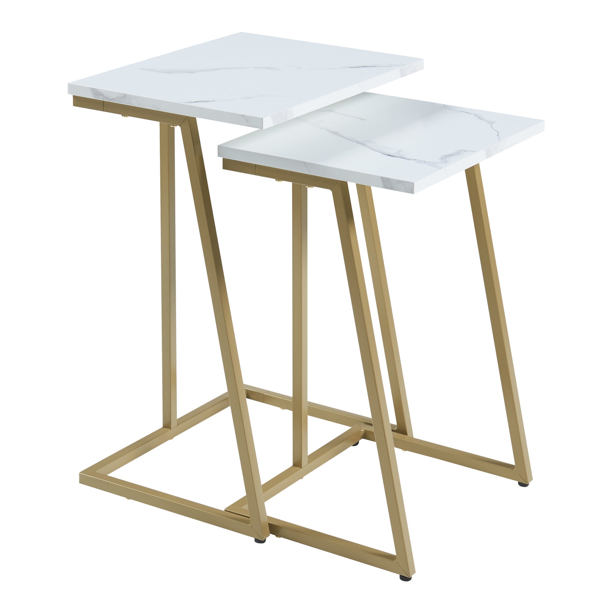 Lot de 2 tables basses gigognes Salem acier panneau de particules or effet marbre blanc [en.casa] - 3