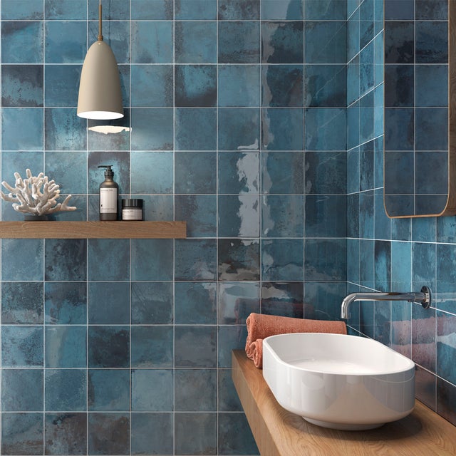 Carrelage mur effet Zellige Morocco bleu 31,6×60 cm - Réflex Boutique