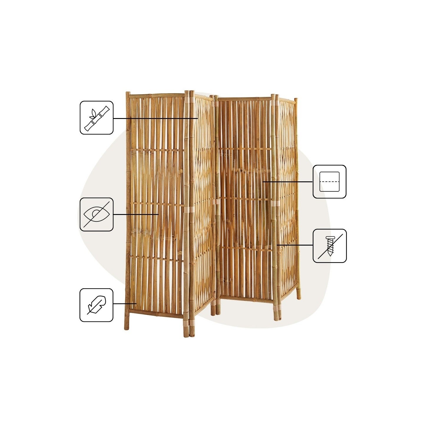 Paravent d'intérieur à 4 panneaux en bambou naturel 180 x 160 cm - 6