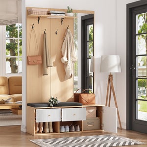 Vestiaire D'Entrée Avec Miroir - 100x40x180 Cm - Blanc - Porte-Manteau Et Rangement Chaussures