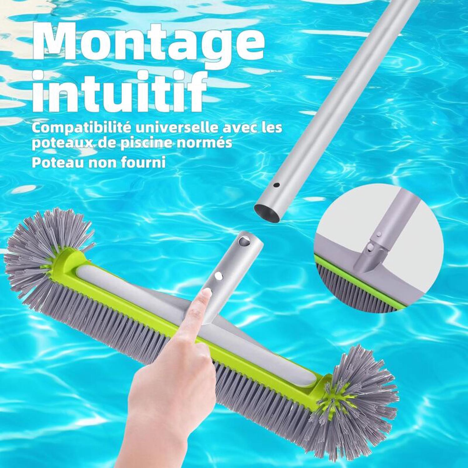 Brosse de piscine 17,5 pouces – Poils en nylon haute densité pour nettoyage efficace – Poignée en aluminium EZ Clip – Compatible avec tiges standard - 3