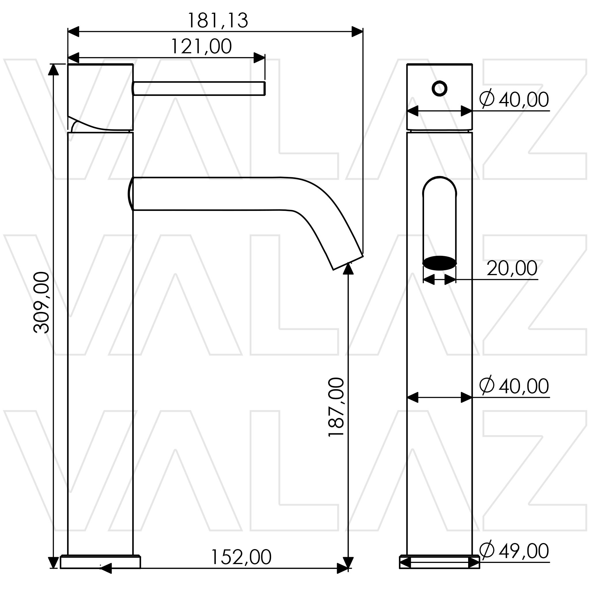 Valaz Rubinetto lavabo alto per lavello tondo monocomando cromato - Serie Ebro - 2