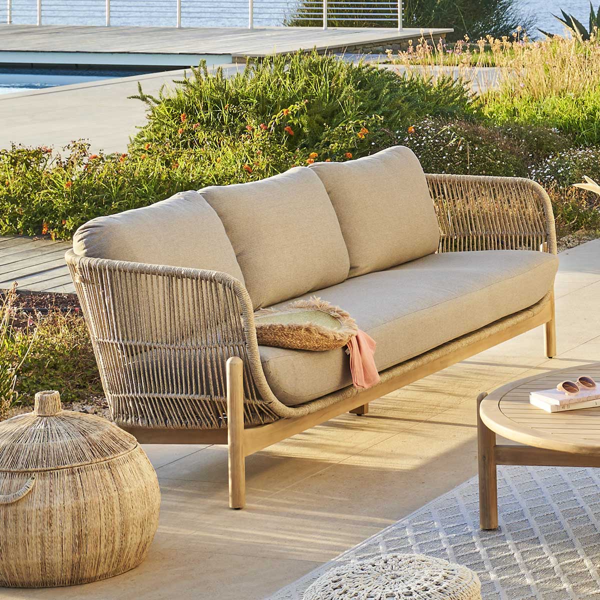 Salon bas de jardin en Acacia Beige 3 personnes - 7