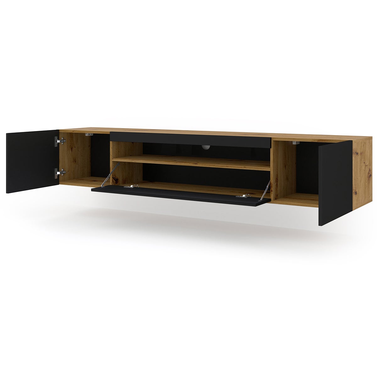 Meuble TV Suspendu Mural 200 Cm Noir - Design Moderne Et Rangement Pratique - 4