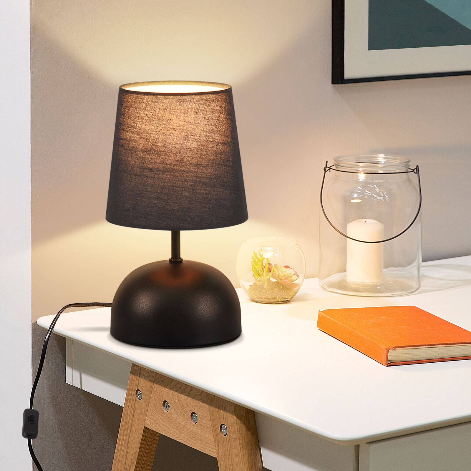 NETTLIFE Lampada da comodino set da 2 con cavo nero piccolo dal design moderno in tessuto - 8