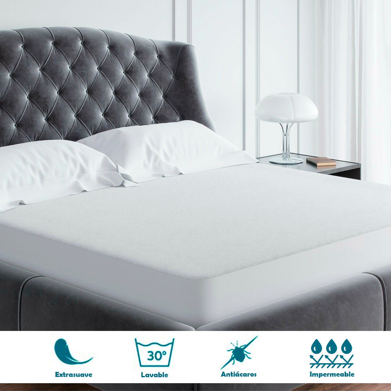 HOME MERCURY - Protector de colchon Impermeable, Maxima absorvencia, 100% Microfibra, Anti-Acaros, Anti-Bacteriano, Cubre Colchon Ajustable (Cama 90) - 2