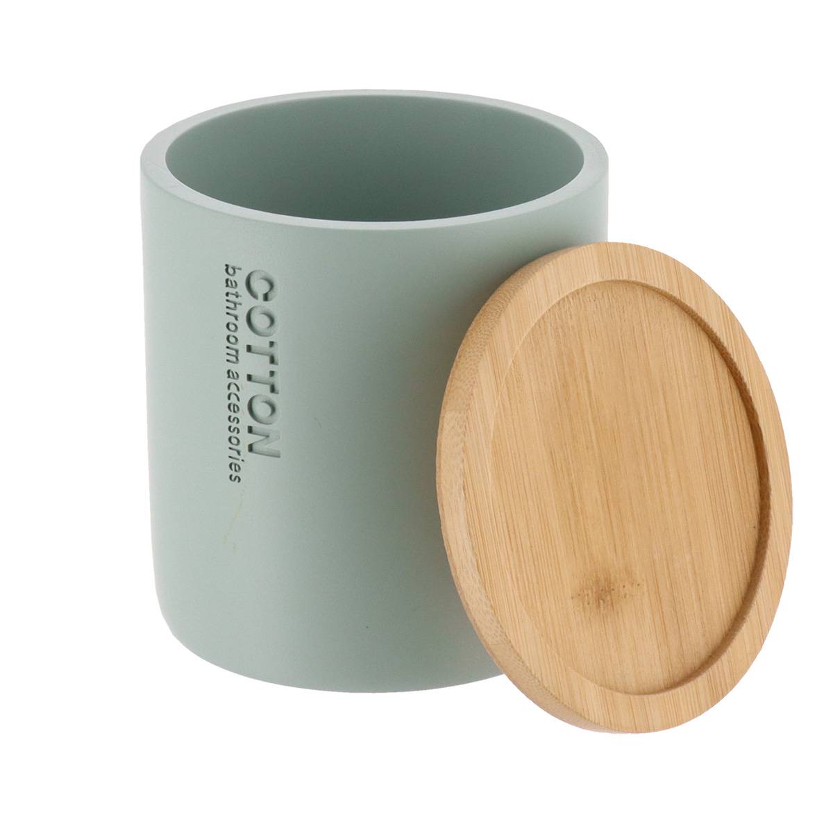 BOITE A COTON POLYRESINE COUVERCLE BAMBOU - VERT EUCALYPTUS/BAMBOU - Tendance - 4
