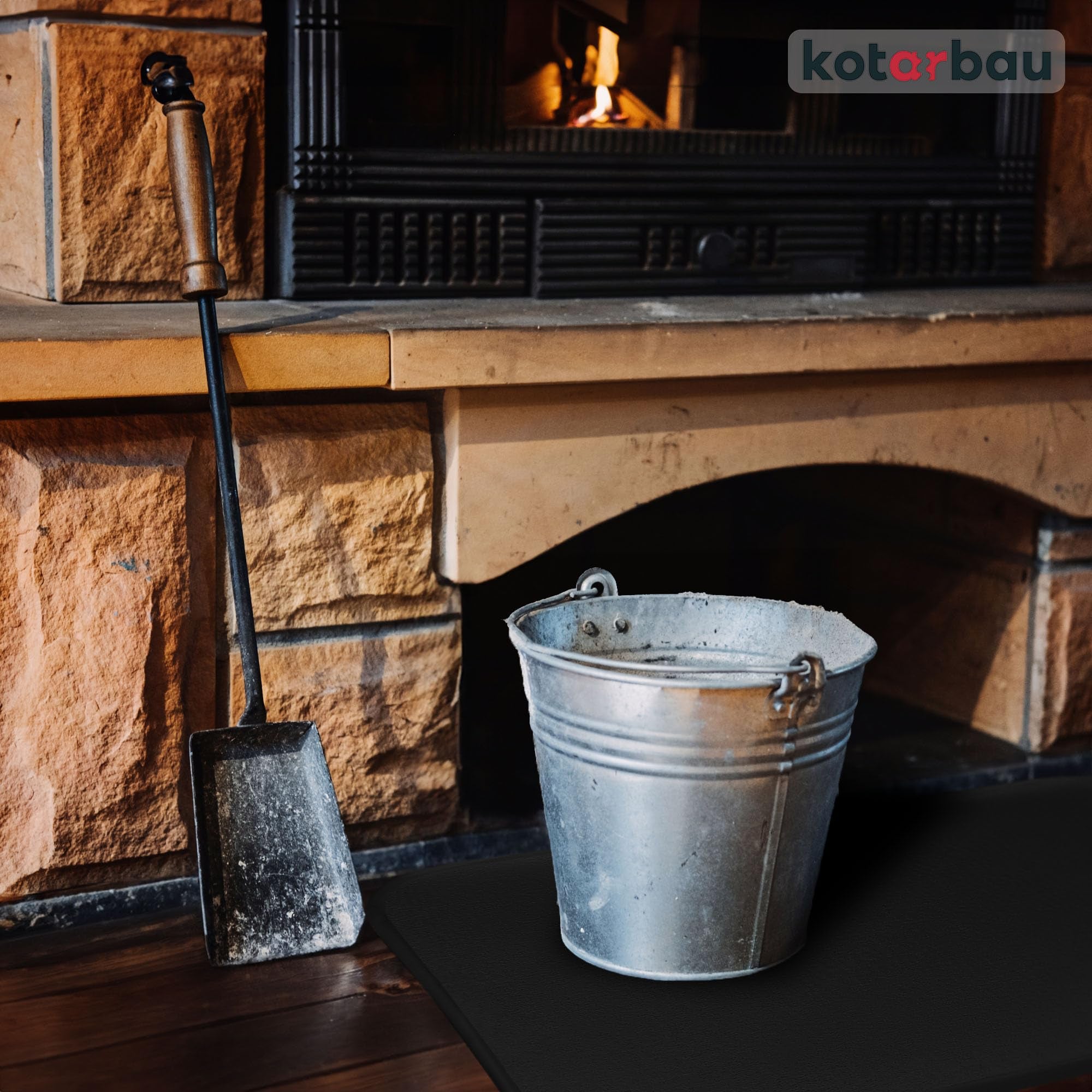 Plaque de protection de sol pour poêles et cheminées 48 x 60 cm - en acier - Noir - Protection Anti-Étincelles pour Foyers - KOTARBAU - 7